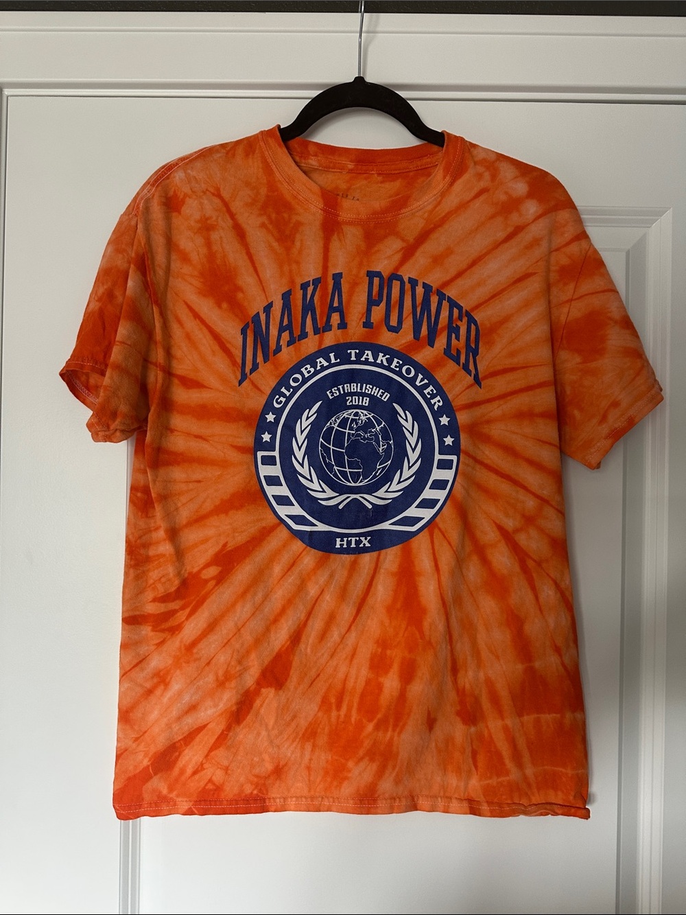 Inaka Power Orange Tie-Dye Crewneck with Blue Graphic